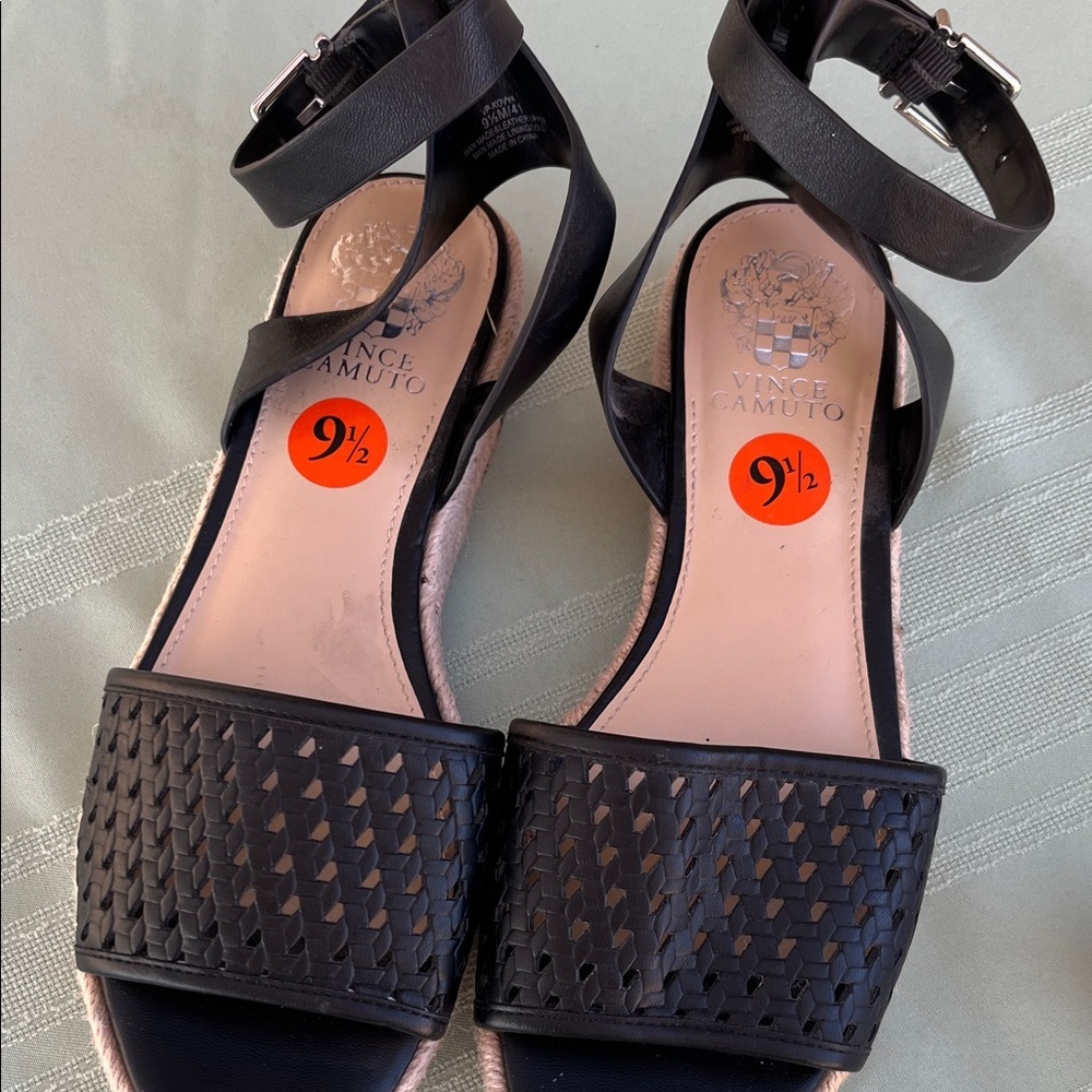 Vince Camuto Black Espadrille Wedge Sandals - Picture 3 of 6